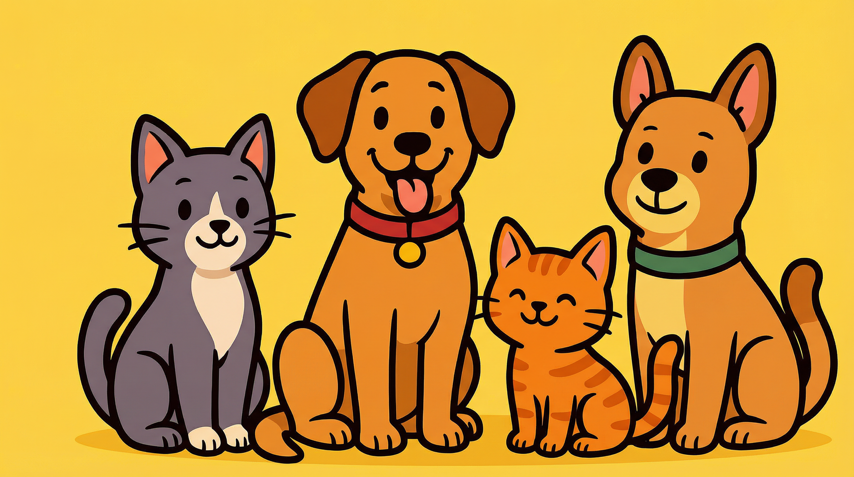Happy cartoon dogs and cats